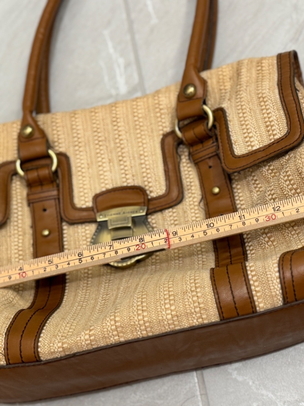 Etienne Aigner Woven Straw Leather Satchel Bag Tan Vintage Coastal - Picture 16 of 16